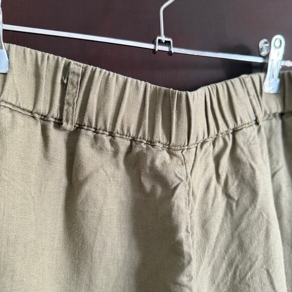QUINCE | 100% Linen Relaxed Fit Tapered Ankle Pull on pants Tan Khaki | Large - Picture 4 of 7
